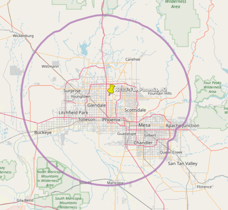 KVCP 88.3 FM Phoenix Coverage Map