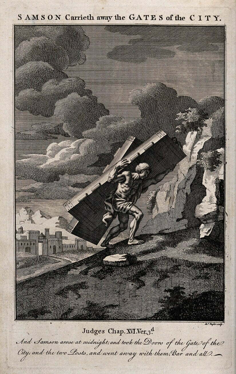 V0034292 Samson carries the gates of Gaza up to the mount of Hebron.