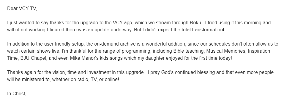 What do viewers say about VCY.tv?